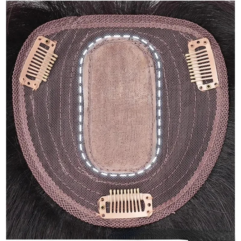 Silk Top Swiss Lace Clip-In Topper – Straight Real Human Hair Toupee with Bangs, Breathable & Soft, Blonde Color