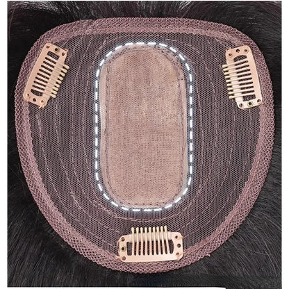 Silk Top Swiss Lace Clip-In Topper – Straight Real Human Hair Toupee with Bangs, Breathable & Soft, Blonde Color