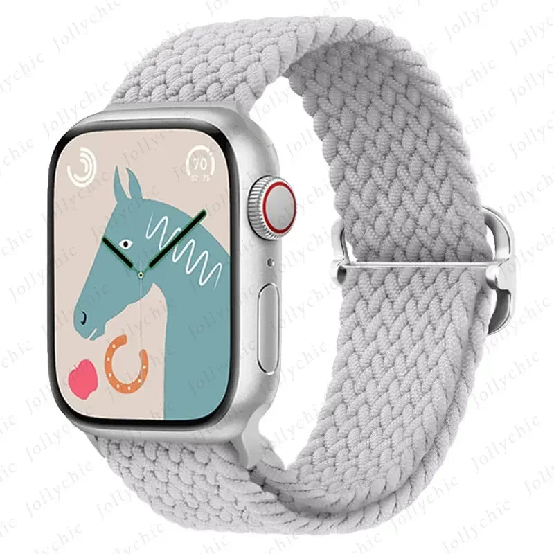Braided Solo Loop Apple Watch Ultra Band – Elastic Nylon Adjustable Sport Bracelet Strap for iWatch SE, Series 3–9 (38mm–49mm)