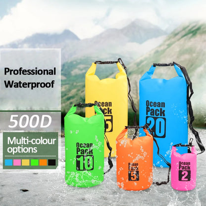 500D Waterproof Swimming Bag Dry Sack: Floating Dry Gear Bags for Boating, Fishing, Rafting - Available in 2/5/10/15/20/30L Sizes