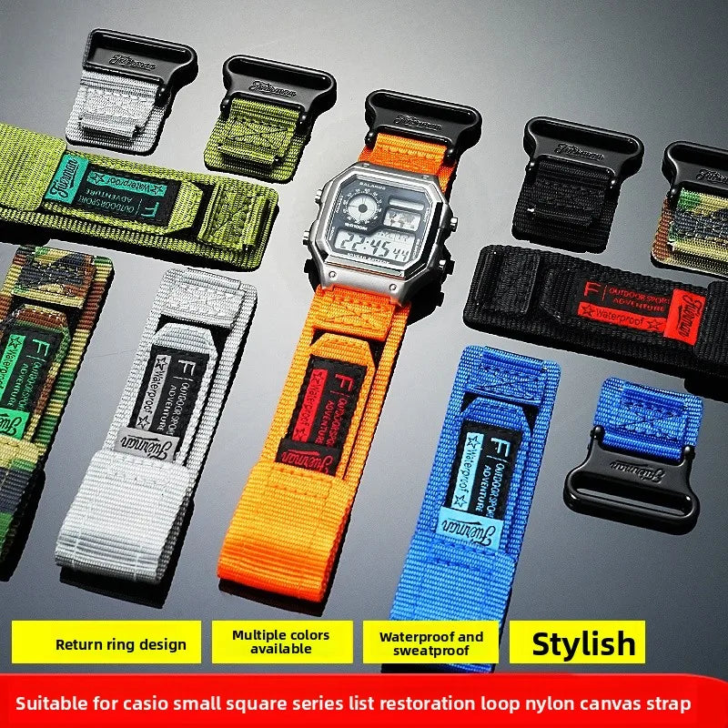 Casio AE-1200 & AE-1300 Nylon Watch Strap - Breathable Outdoor Band with Metal Ring & Camouflage Design