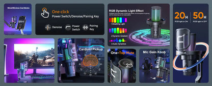 COMICA Uni Pro Wireless USB Gaming Microphone – Noise-Canceling Condenser Mic with RGB Lights for PC, Laptop & Smartphone