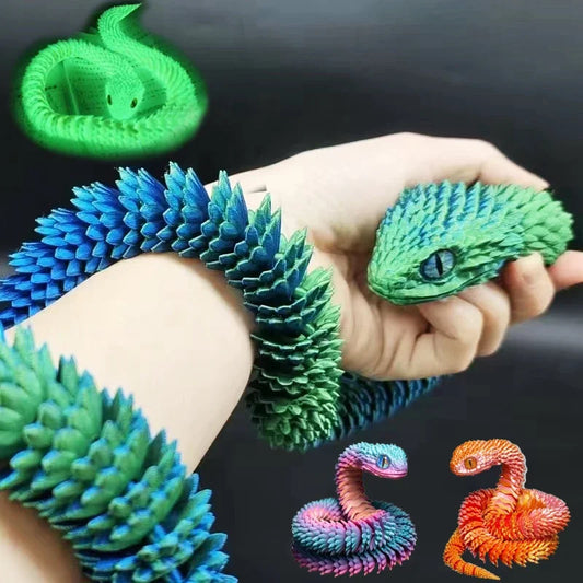 3D Printed Movable Joint Snake Figurine — Simulation Fidget Toy, Office Desktop Ornament, 2025 New Year Gift Craft
