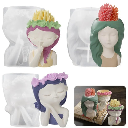 Concrete Vase Silicone Mold | DIY Handmade Girl Head Shaped Flower Pot | Plaster Epoxy Resin Pen Holder Molds | Home Decor Supplies