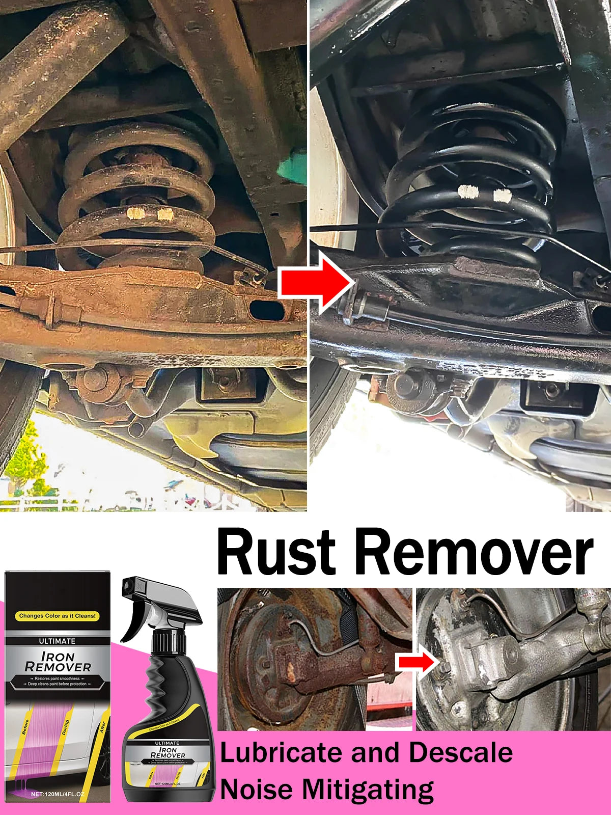 Car Rust Remover Spray – Quick Cleaner for Wheels, Exhaust Pipes & Metal Surfaces, Rust & Iron Powder Removal