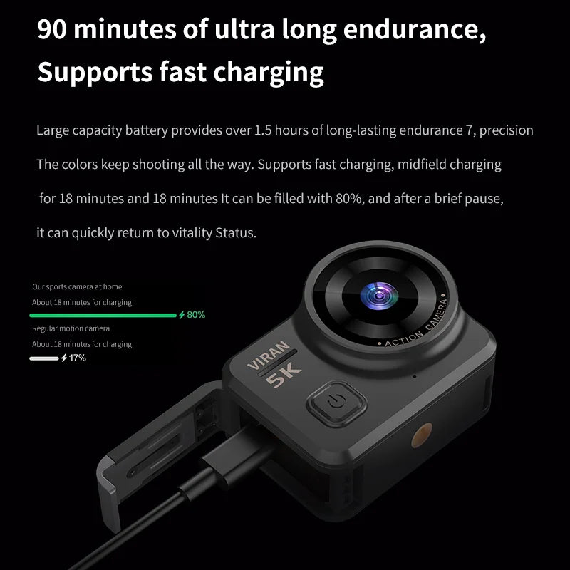 VIRAN V10 5K Action Camera - Waterproof 4K Sports Camera with 2.0" Touch LCD, EIS Stabilization & Motion Detection