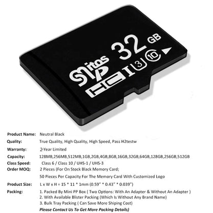 Class 10 TF Memory Card - 2GB to 256GB MicroSD Flash Storage for Digital Devices