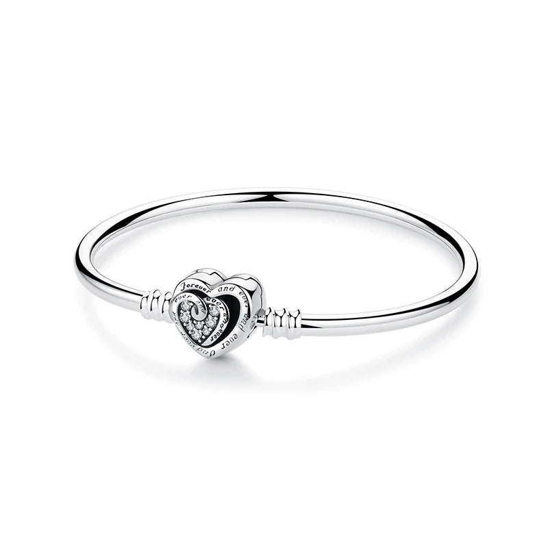 925 Sterling Silver Love Heart Charm Bracelet – Rose Gold Snake Chain Bangle for Women | DIY Luxury Bead Jewelry Accessories