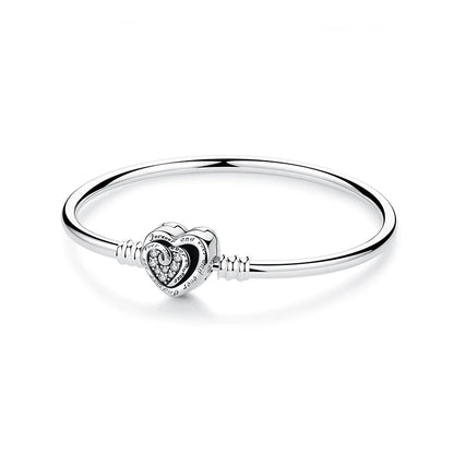 925 Sterling Silver Love Heart Charm Bracelet – Rose Gold Snake Chain Bangle for Women | DIY Luxury Bead Jewelry Accessories