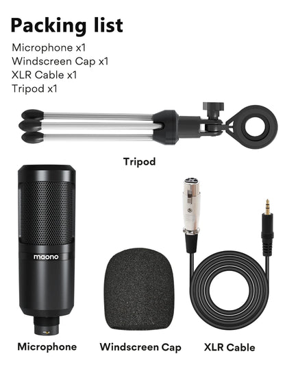 Maono PM360TR Condenser Podcast Microphone – 3.5mm Mic for Computer, Laptop, Phone, Sound Card, YouTube, Gaming & Recording