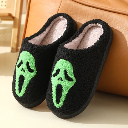 Skull Cartoon Winter Slippers – Warm Cotton Indoor Slippers for Men & Women, Cozy Couple Home Shoes
