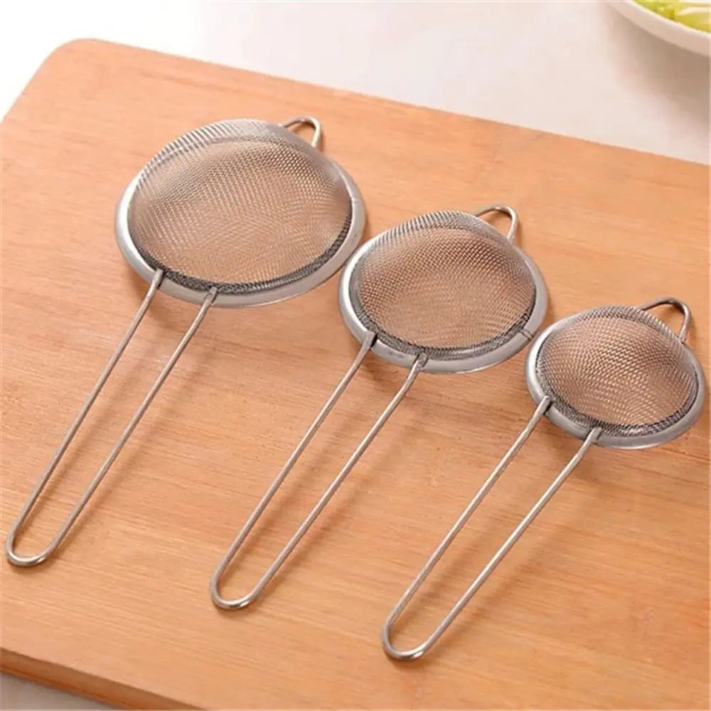 3PCS Stainless Steel Fine Mesh Strainer Set – Juice, Soya Milk, Oil & Hotpot Sieve Spoon for Kitchen Use
