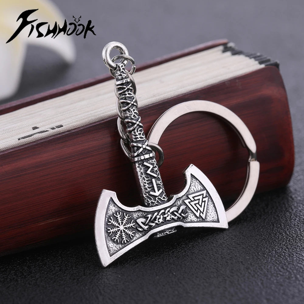 SKYRIM Viking Keychain – Punk Gothic Axe Talisman, Slavic Irish Knot Pagan Amulet Pendant, Men's Jewelry Gift