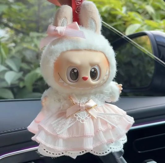 Labubu Pink Ribbon Dress - Cute Fairy Costume Outfit Accessory for 15/17cm Vinyl Doll