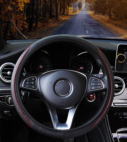 Universal Car Steering Wheel Cover - Microfiber Leather, Anti-Slip & Breathable, Fits 37-39cm Steering Wheels