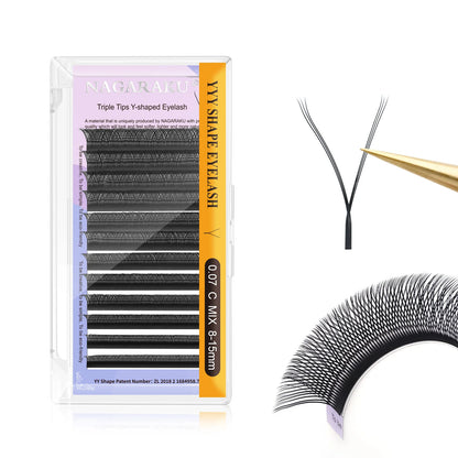 NAGARAKU YY-Shape Eyelash Extensions – Double & Triple Split Tips, Interlaced Root Lashes