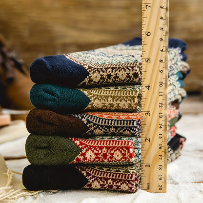 5 Pairs Women’s Warm Wool Socks – Soft Mid-Length Autumn Winter Cashmere Anti-Freeze Socks