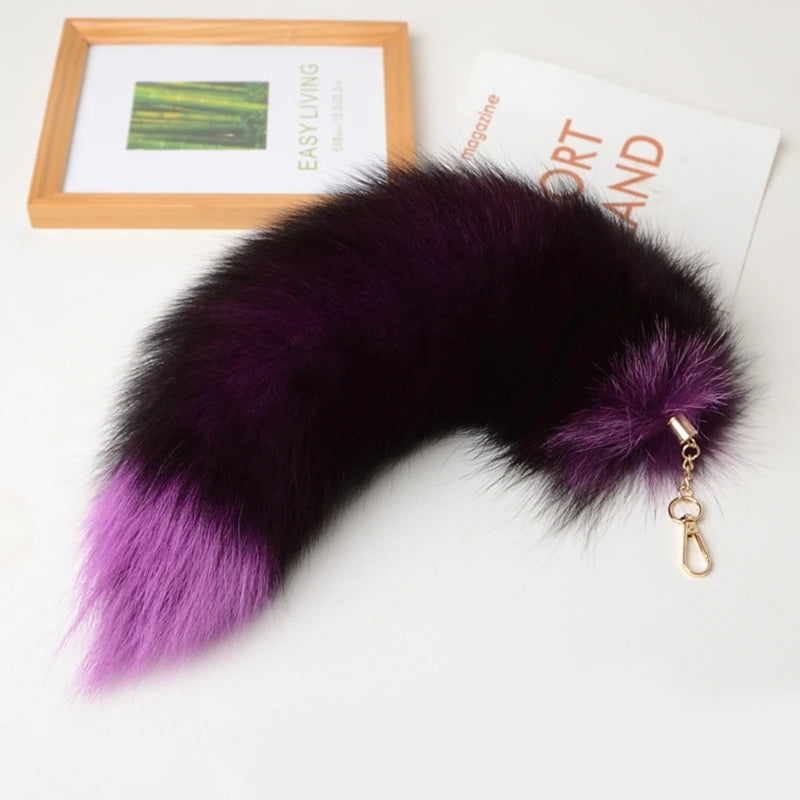 Plush Fox & Raccoon Tail Keychain – 28cm Furry Animal Tail Pompom Bag Charm & Keyring Pendant