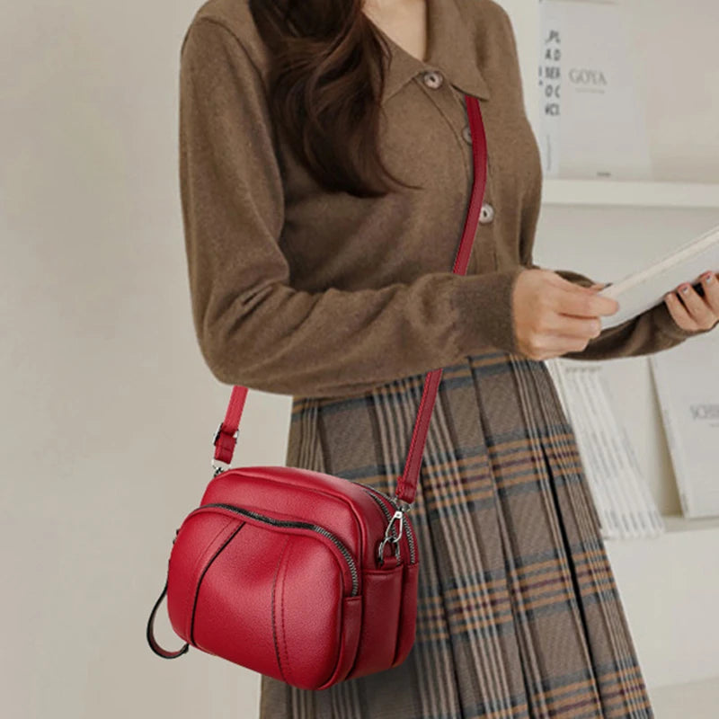 Women’s Solid Color Rivet Zipper Phone Bag – Soft Leather Small Square Shoulder & Crossbody Bag, Fashionable and Simple