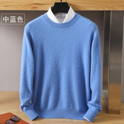 Men's Pure Mink Cashmere Sweater - Luxury O-Neck Long Sleeve Knit Pullover For Autumn & Winter Fashion