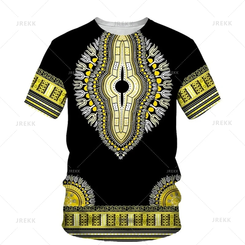Summer African Dashiki 3D Print T-Shirt - Harajuku Ethnic Pattern Streetwear Tee for Men and Kids