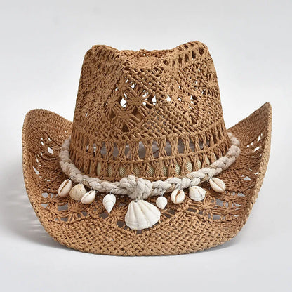 Summer Hand-Woven Straw Hat for Women – Shell-Decor Beach Sun Hat, Holiday Panama Feminino