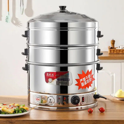 Commercial Electric Food Steamer - Large Capacity Stainless Steel Steamer for Buns & Cooking