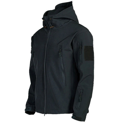 Military Shark Skin Soft Shell Jacket for Men - Tactical Windproof Waterproof Hooded Army Combat Bomber Coat