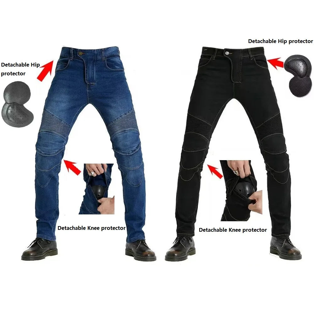 Men's Embroidery Motorcycle Jeans – Protective Gear with Belt, Motocross Pants for Driver License Test & Riding