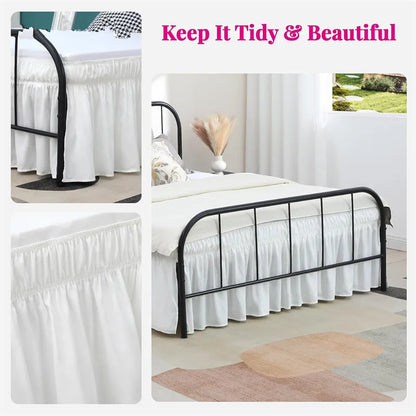 Soft Cozy White Ruffle Bed Skirt with Split Corners – Elastic Wrap-Around Bed Skirting, Easy Install 15-Inch Drop Bedding Decor