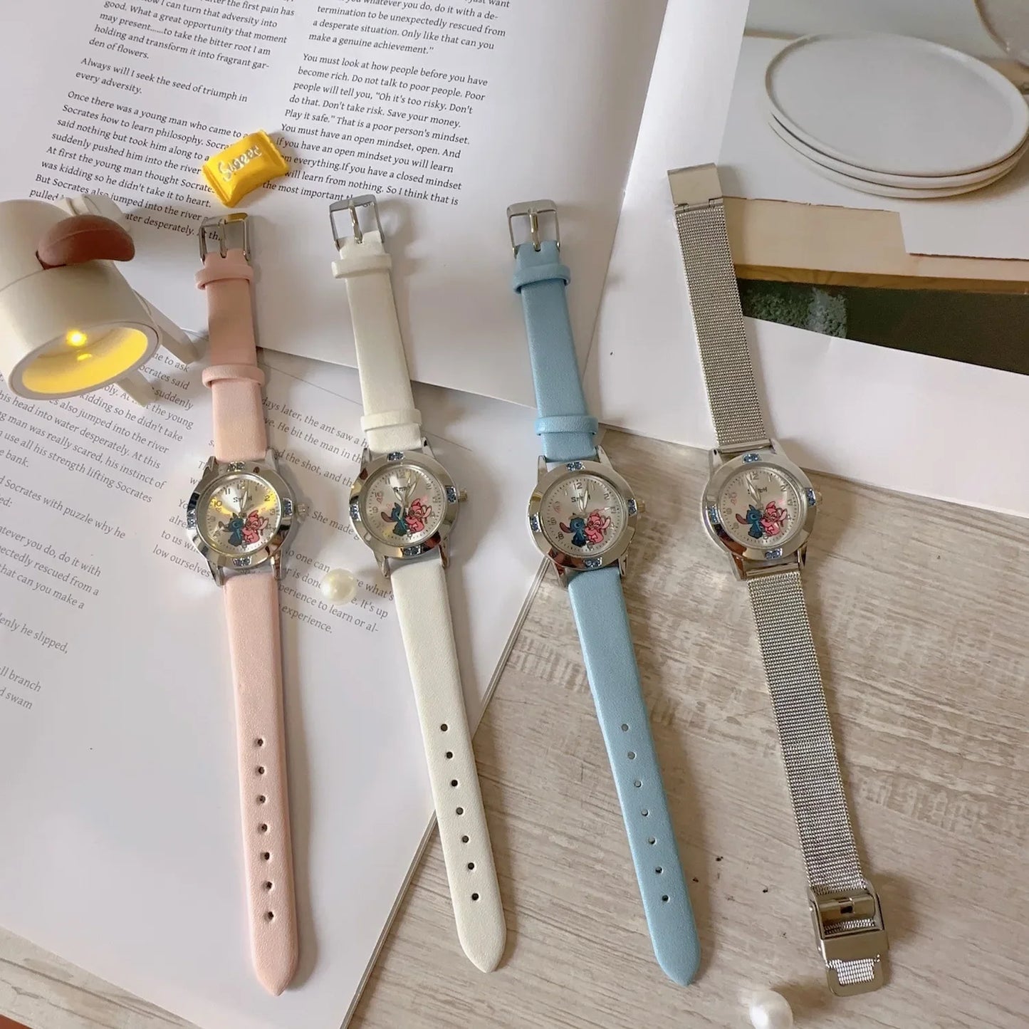 MINISO Disney Stitch Ladies' Quartz Watch - High-Quality Steel Belt with Diamond Set Design