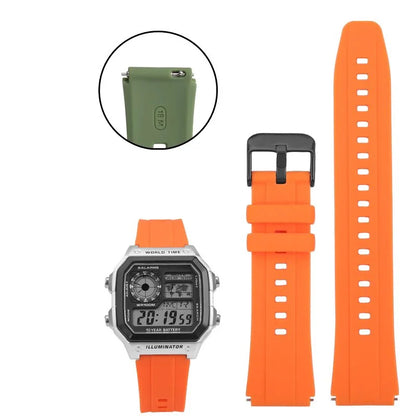 Rubber Silicone Watch Strap for Casio AE-1200, AE-1300, A158, A168W, F-91W & GW400 Series - Replacement Sport Watchband