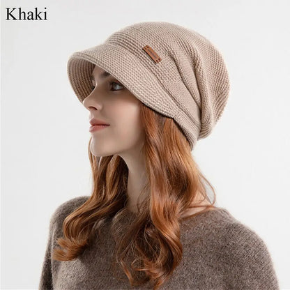 Autumn Winter Soft Plush Knitted Hat - Warm Thickened Fleece Lined Beanie for Women and Girls, Windproof Short Brim Casual Outdoor Bonnet