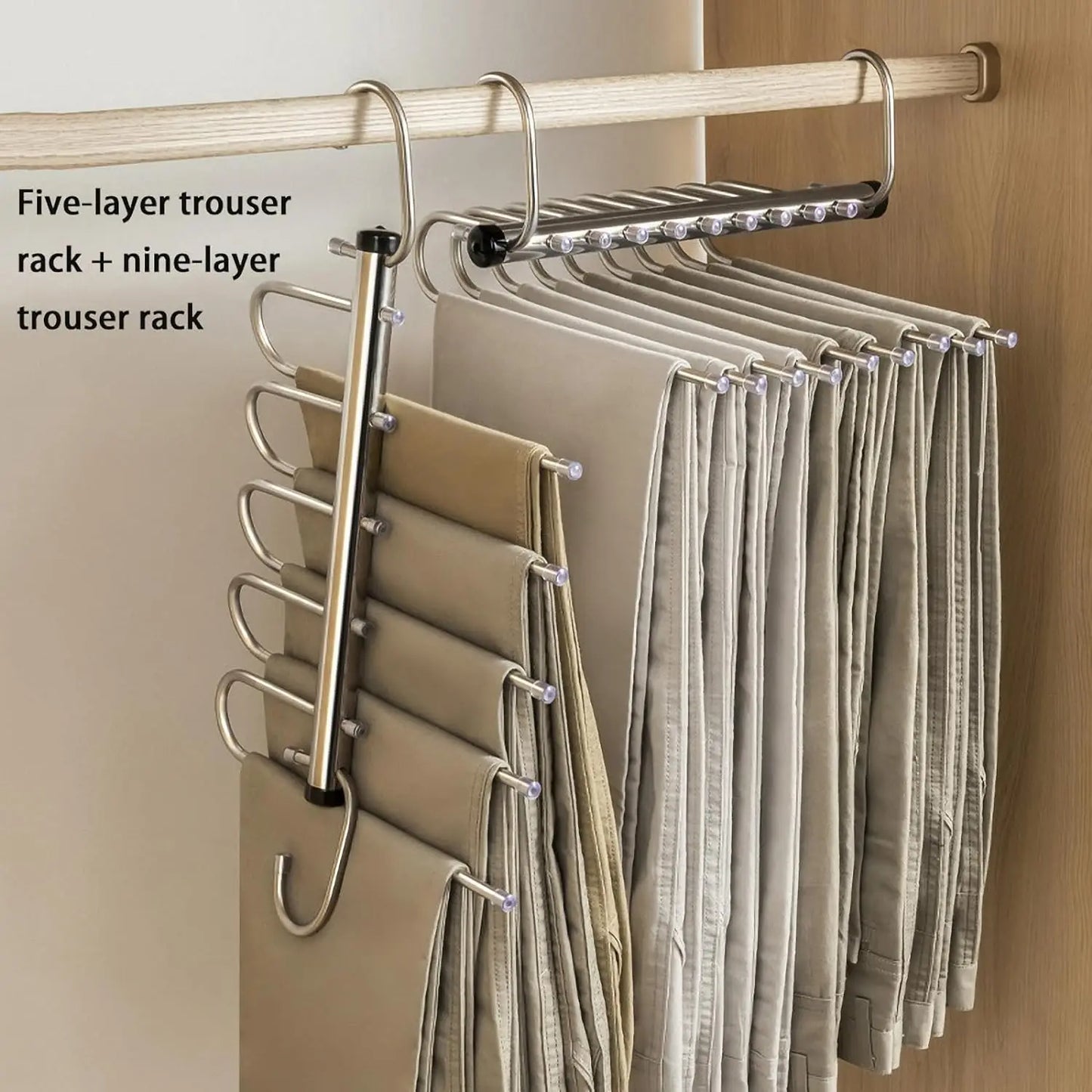 Stainless Steel Multi-Tier Pants Hanger — 5/9 Tier Space-Saving Closet Organizer for Jeans, Trousers, Scarves & Clothes