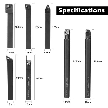 8-16mm Lathe Turning Tool Holder — Boring Bar & CNC Metal Cutter Rod with Shank and Inserts