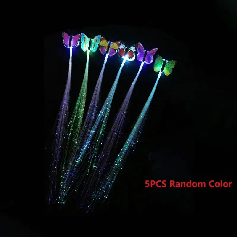 5pcs Colorful Butterfly Light-Up Braids – Wig Hair Accessories for Women | Party Hair Decor in Random Colors