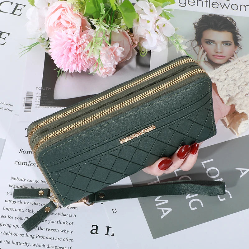Long Women’s PU Leather Wallet – Double Zipper Tassel Clutch with Coin Purse & Card Holder