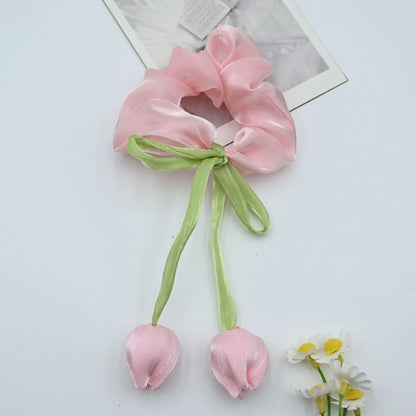 3PCS Tulip Flower Scrunchies - Sweet Elastic Hair Ties for Women, Large Hair Ropes & Stylish Accessories