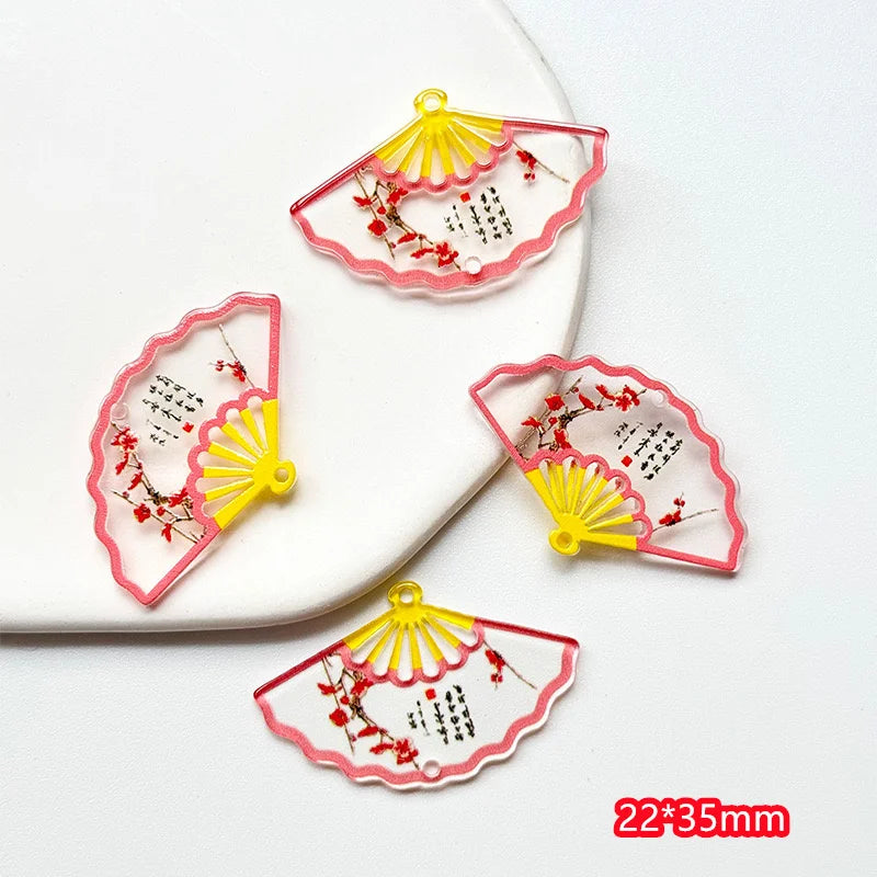 2024 90pcs Cartoon Fan-Shaped Acrylic Beads – Colorful DIY Jewelry, Hair & Clothing Craft Accessories