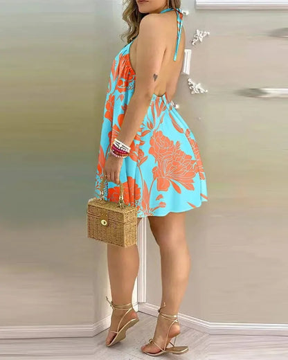 Floral Print Halter Neck Boho Dress – Backless Summer Spring Women’s Fashion Casual Elegant Sundress Clothing