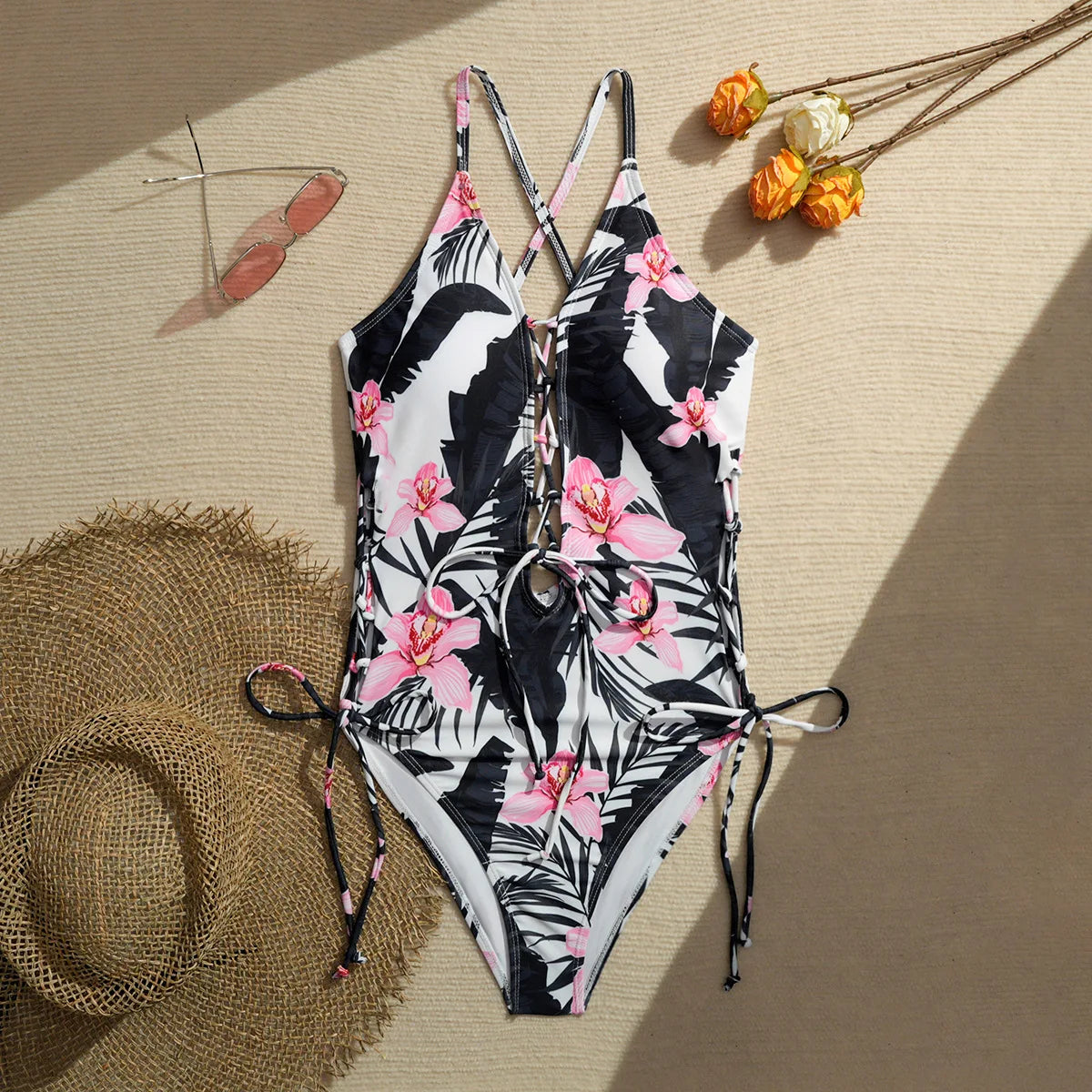 Women’s Floral Tankini Swim Set - Adjustable Strap Vest Top & Drawstring Shorts Bikini Beachwear for Summer