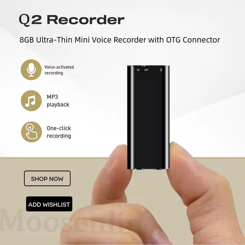 8GB/16GB Ultra-Slim Mini Voice Recorder — Professional Digital Audio Recorder with Voice Activation, Noise Reduction & MP3 Player