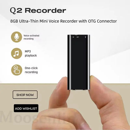 8GB/16GB Ultra-Slim Mini Voice Recorder — Professional Digital Audio Recorder with Voice Activation, Noise Reduction & MP3 Player