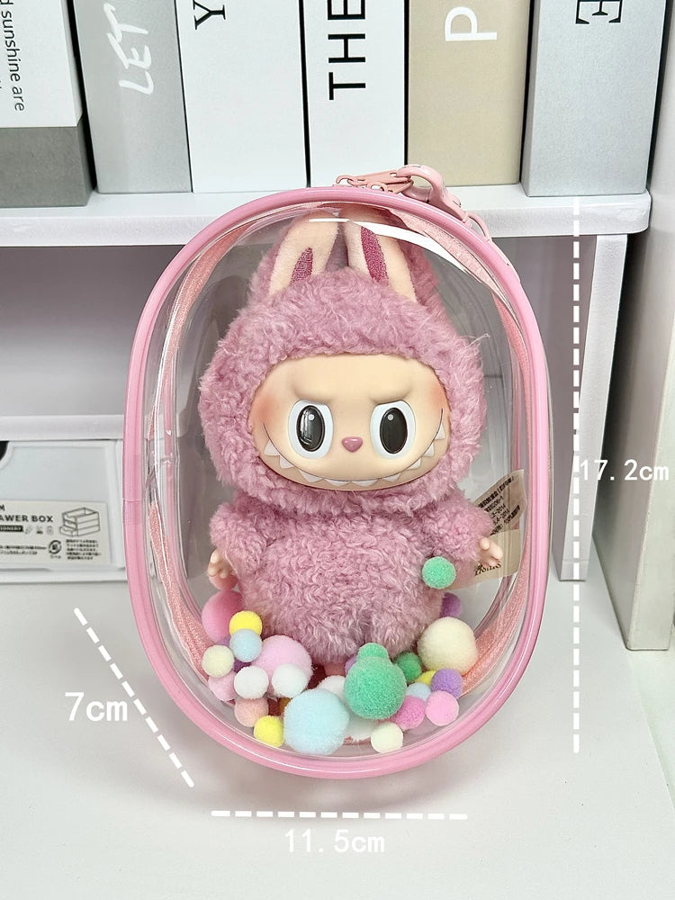 V1 V2 Labubu Protective Cover - 17cm Cotton Doll Sitting Bag, Transparent Dustproof Plush Doll Storage