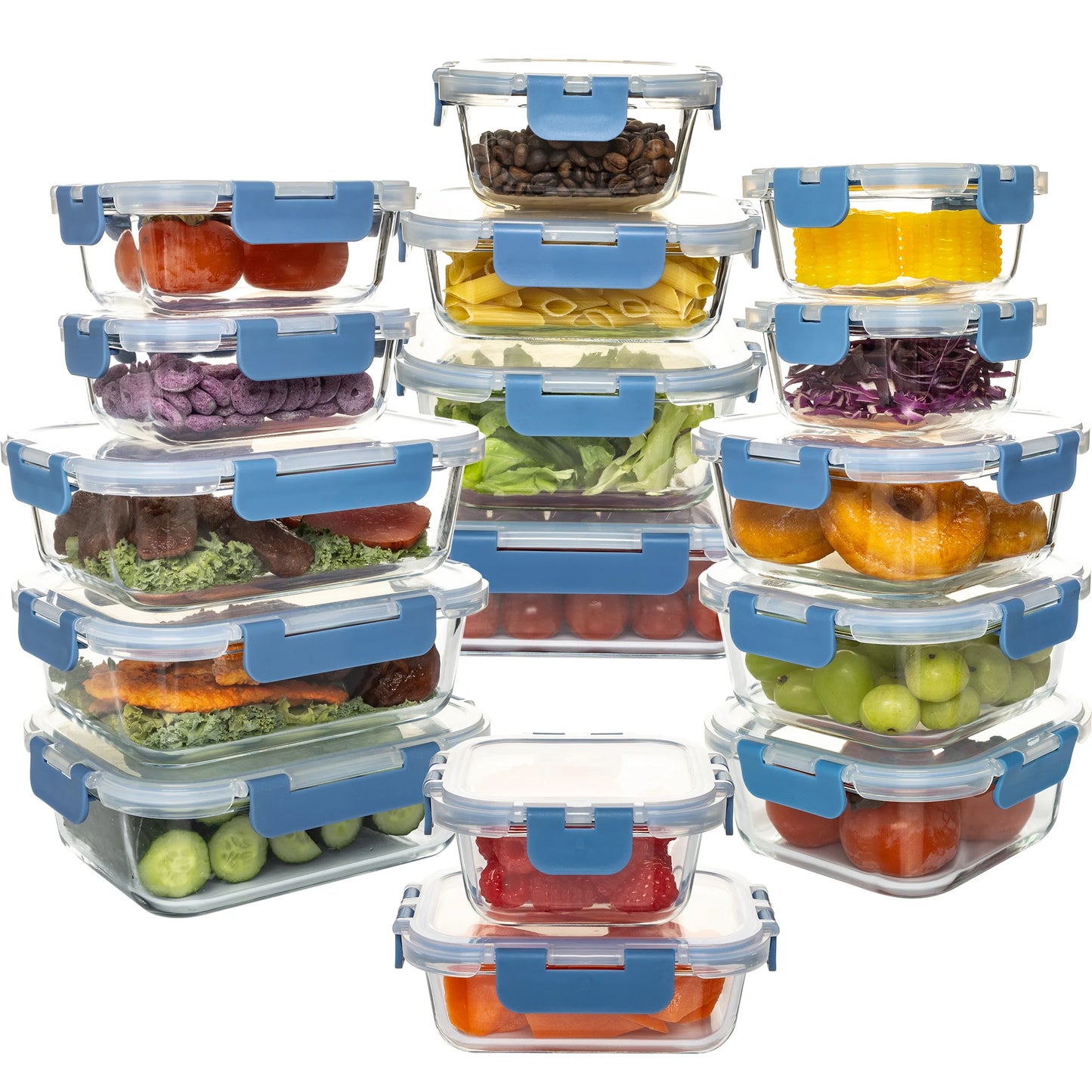 16-Piece Glass Food Storage Container Set — Leakproof, Airtight, BPA-Free, Microwave & Oven Safe, Stackable Kitchen Organizer