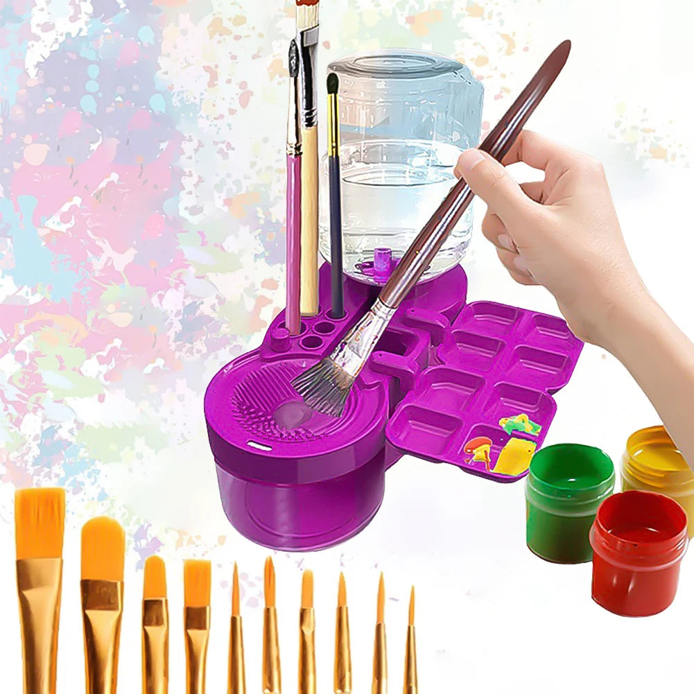Automatic Paint Brush Washer with Drain Button – Water Circulation Cleaner for Acrylic & Water-Based Brushes