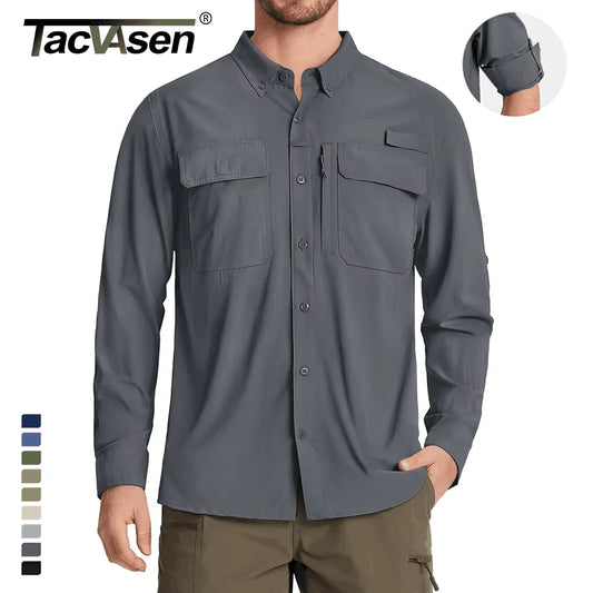 TACVASEN Men's UPF 50+ Sun Protection Fishing Shirt – Quick-Dry Long Sleeve Mesh Hiking & Work Shirt