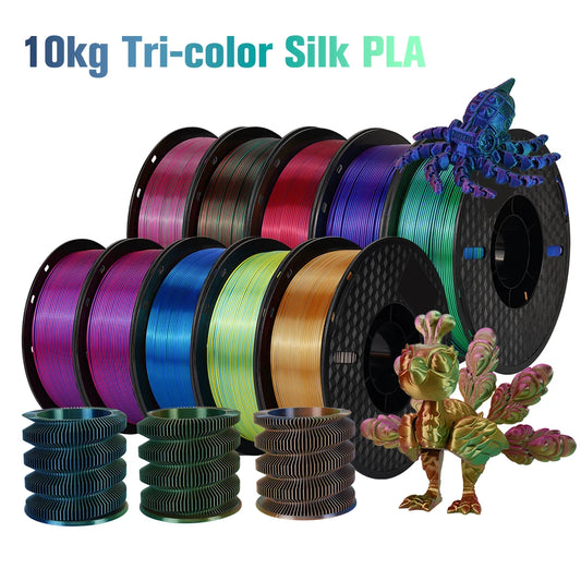 10kg Tri-Color Silk PLA 3D Printer Filament 1.75mm (22lb) – Multi-Color PLA for FDM 3D Printing Materials