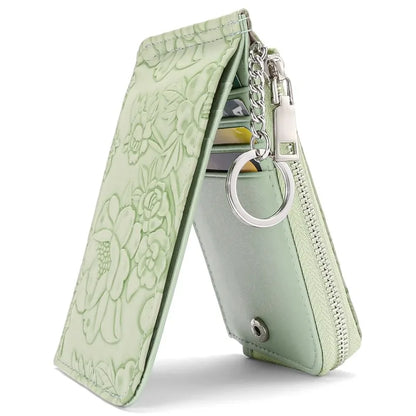 Ladies Zip Coin Purse with Key Ring – Embossed Design, Multi-Card Slots, Large Capacity Wallet Fashion Accessory