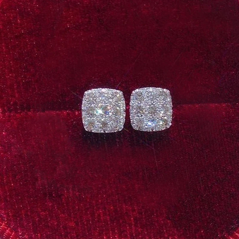 Huitan Square CZ Stud Earrings for Women – Simple Shiny Inlaid Crystal Ear Piercing Jewelry for Teens & Statement Fashion Accessories